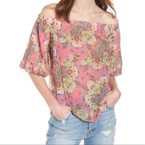 Bailey 44 Tune In Pink Floral Off The Shoulder Top Small - Picture 1 of 7